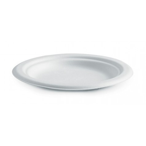 6" Round Plate - Sugarcane Biodegradable White  1000 pcs